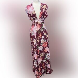 Floral Maxi Dress with Deep V-Neck